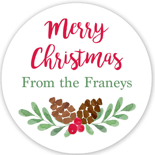 Pine Cone Swag Round Holiday Gift Stickers